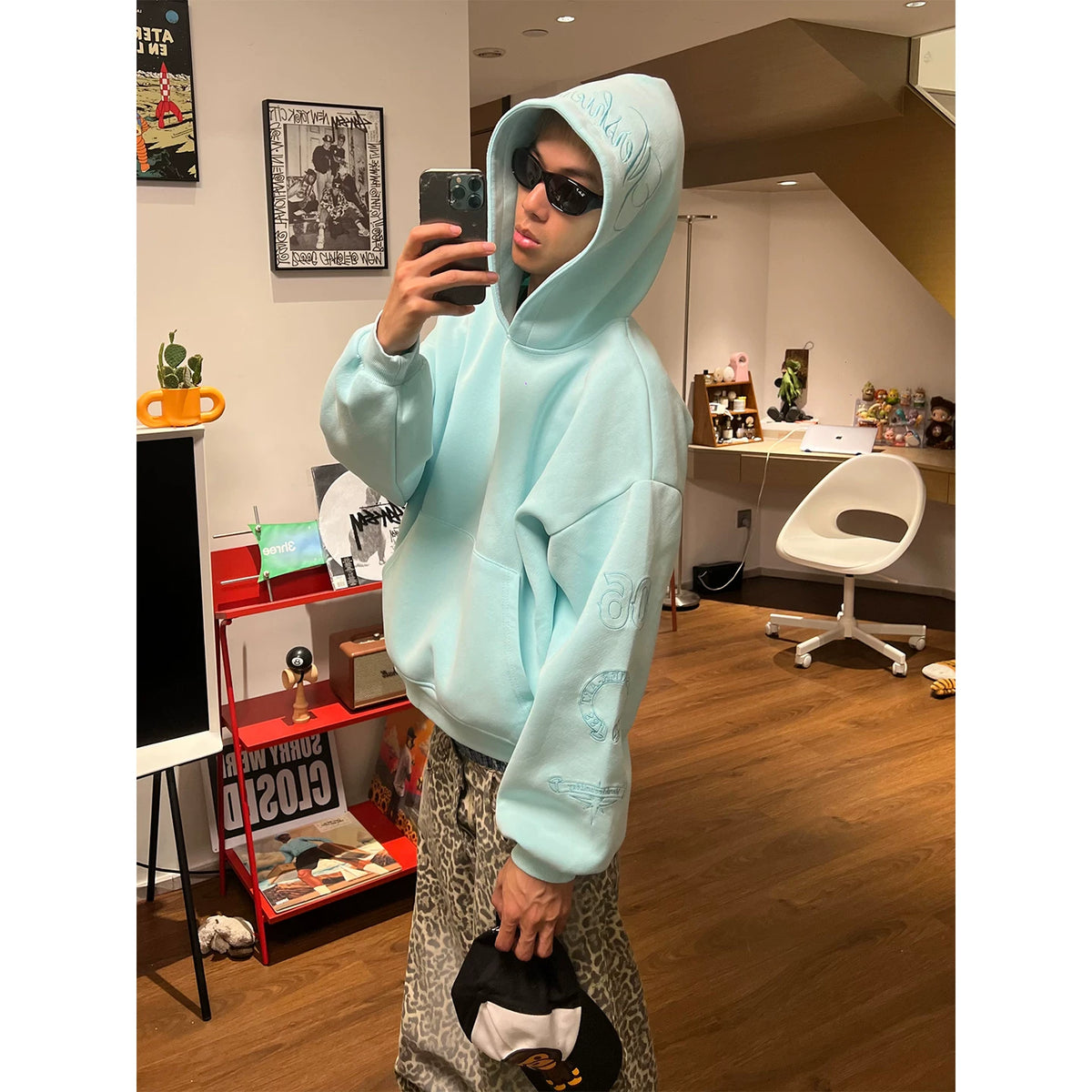 HABON American Vintage Letter Embroidered Pullover Hoodie for Men and Women