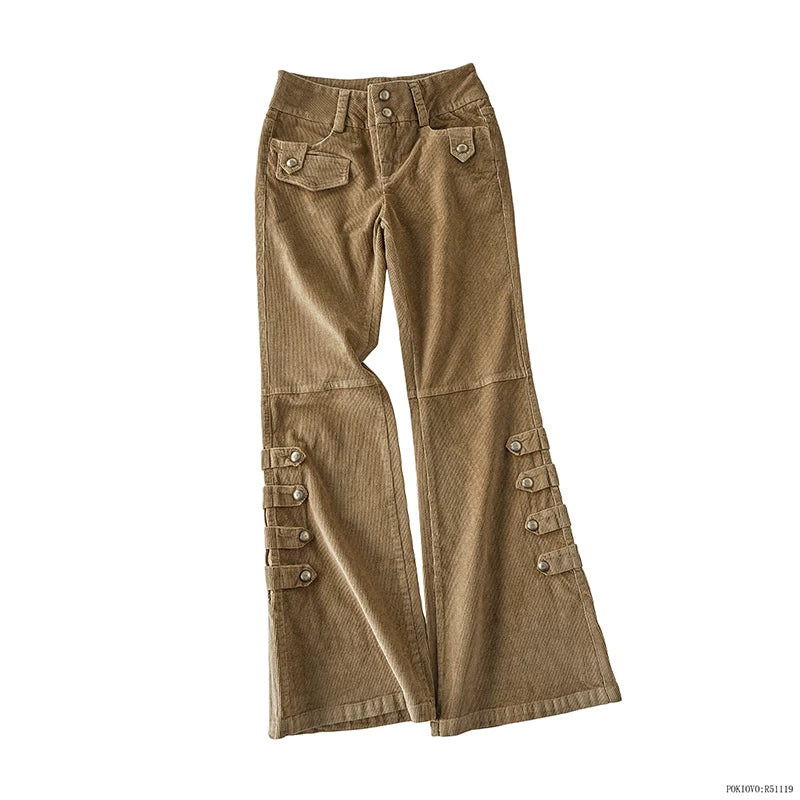 HABON Women's American Vintage Corduroy Flared Trousers