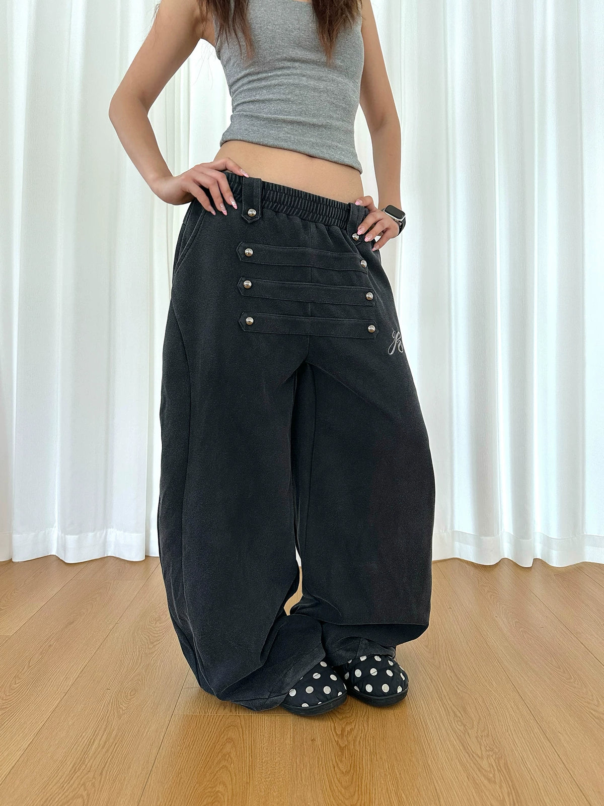 HABON American Vintage Beaded Curved Wide Leg Sweatpants
