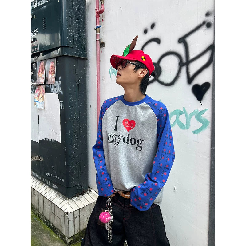 HABON American Retro Contrast Raglan Sleeve Long Sleeve T-Shirt