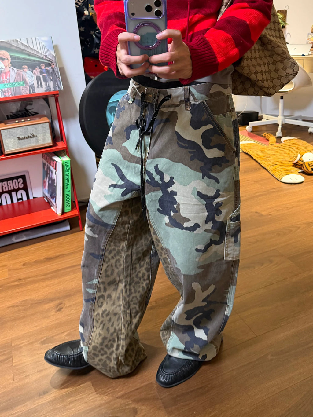 HABON American Style Leopard Patchwork Camo Loose Cargo Pants