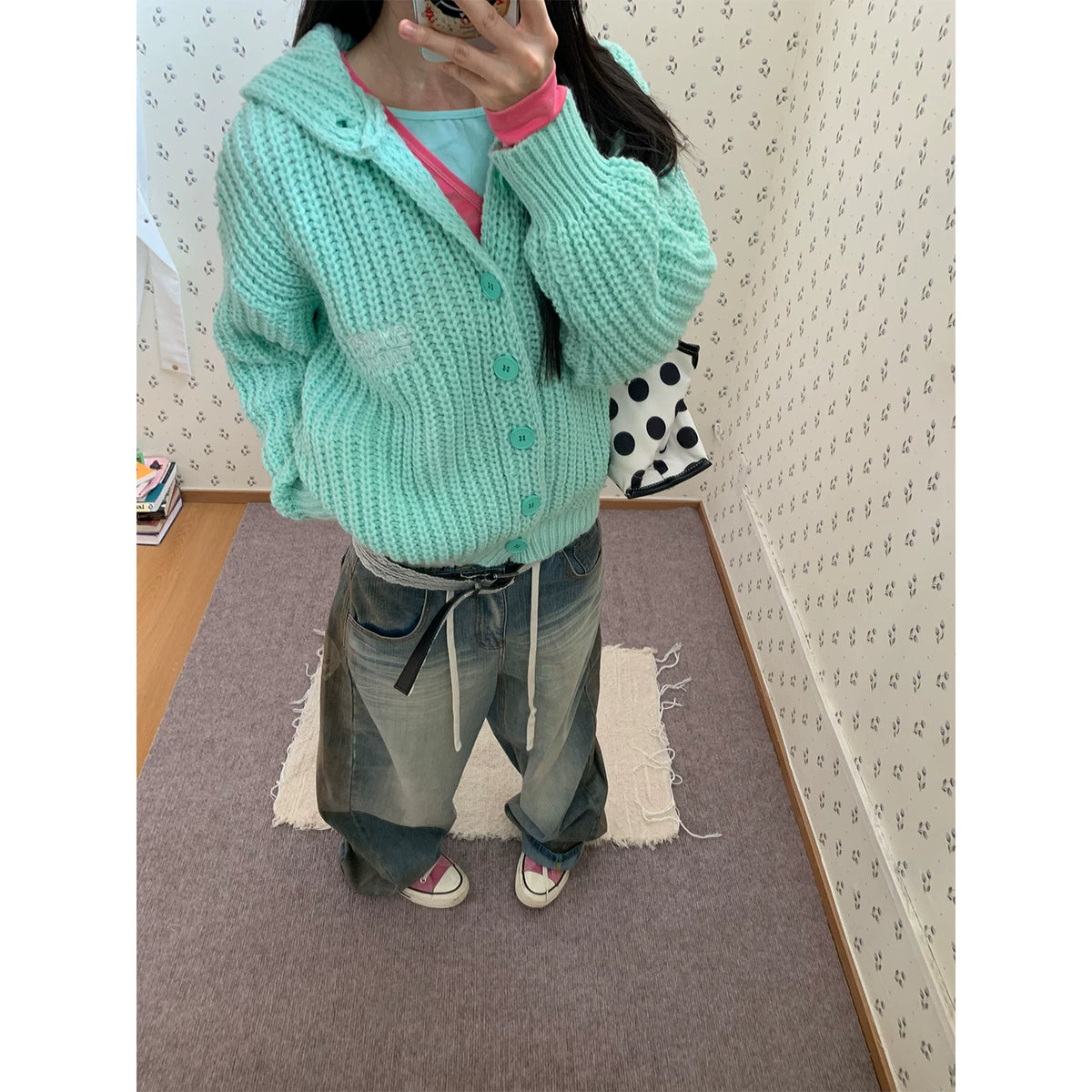 HABON American Style Casual Button Knitted Hooded Cardigan Sweater