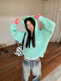 HABON American Style Casual Button Knitted Hooded Cardigan Sweater
