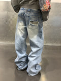 HABON American Washed Cross Studded Wide Leg Jeans