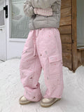 HABON Winter American Style Retro Plaid Loose Padded Warm Straight Pants