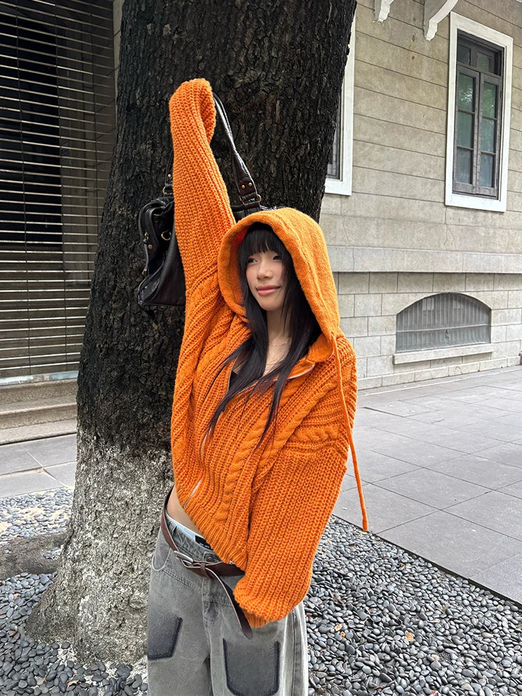 HABON American Style Cable Knit Hooded Sweater Cardigan for Men and Women