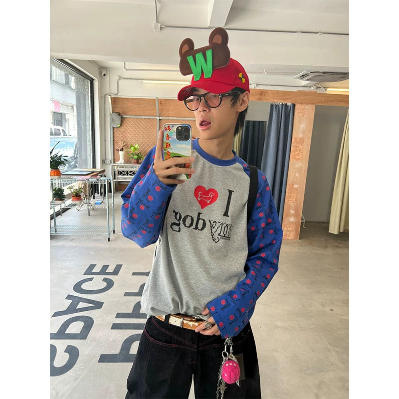 HABON American Retro Contrast Raglan Sleeve Long Sleeve T-Shirt