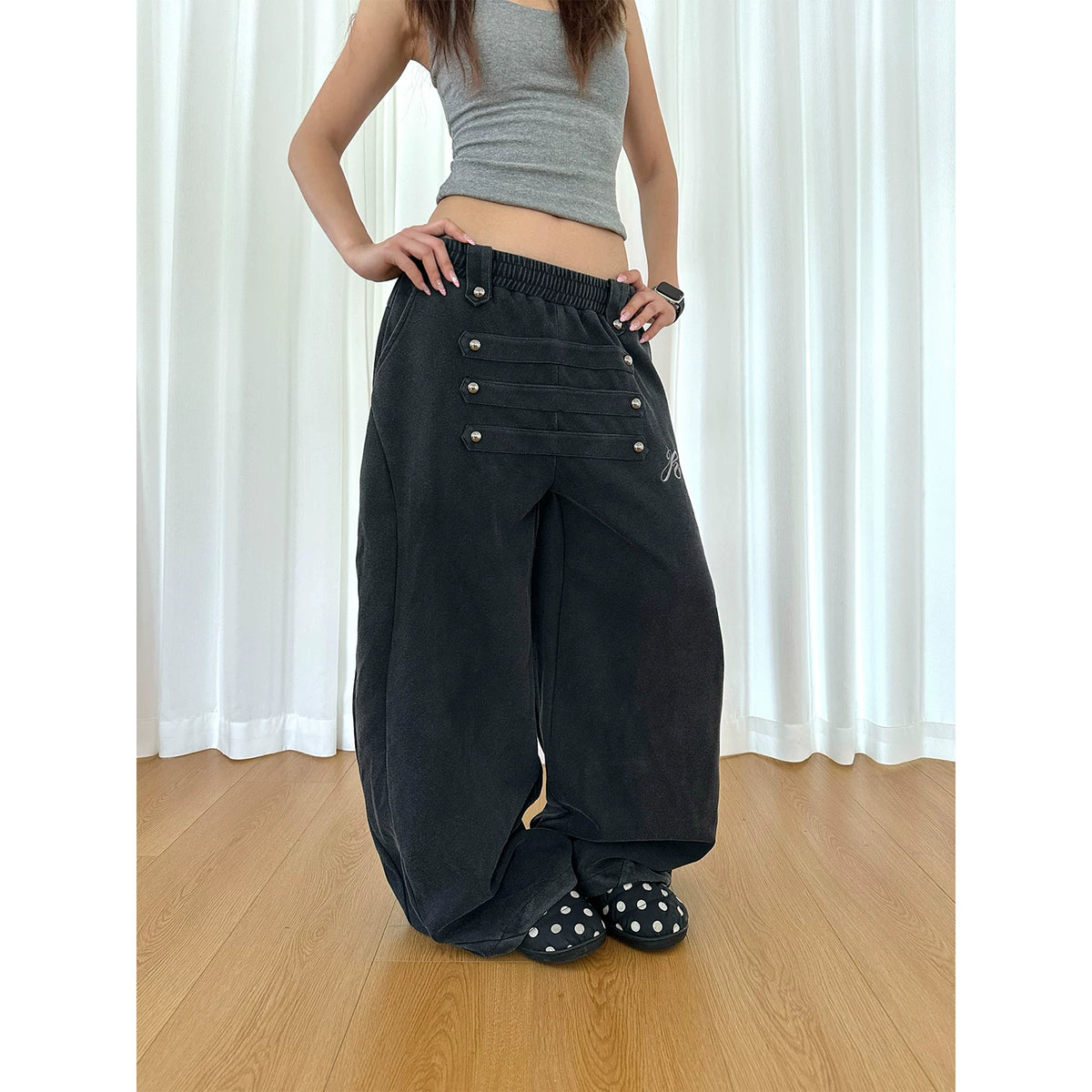 HABON American Vintage Beaded Curved Wide Leg Sweatpants