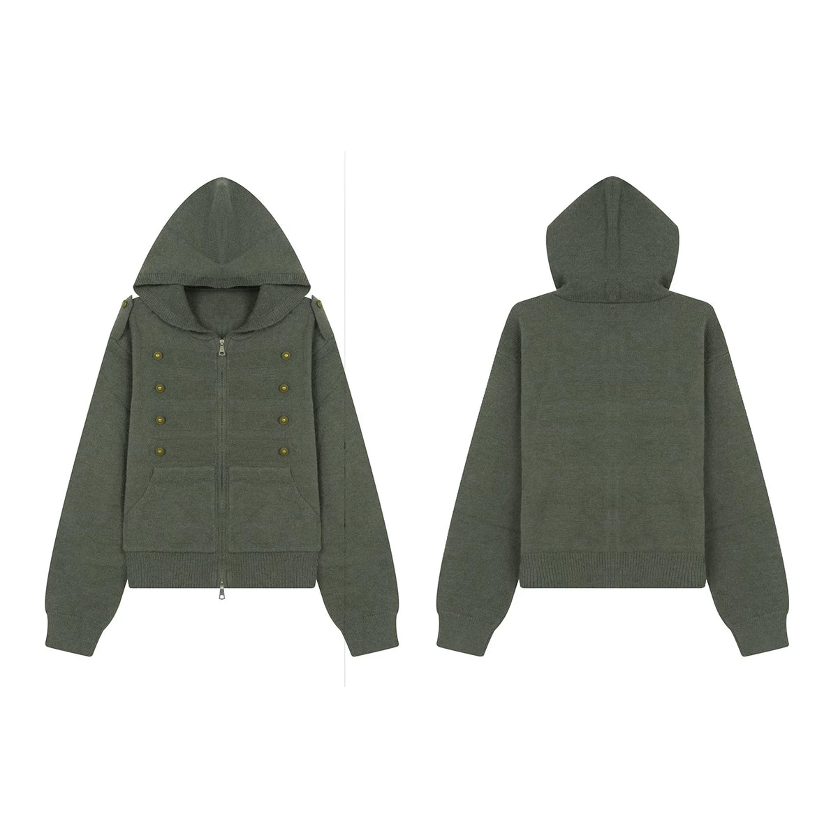 HABON American Style Napoleon Button Hooded Knit Cardigan Sweater