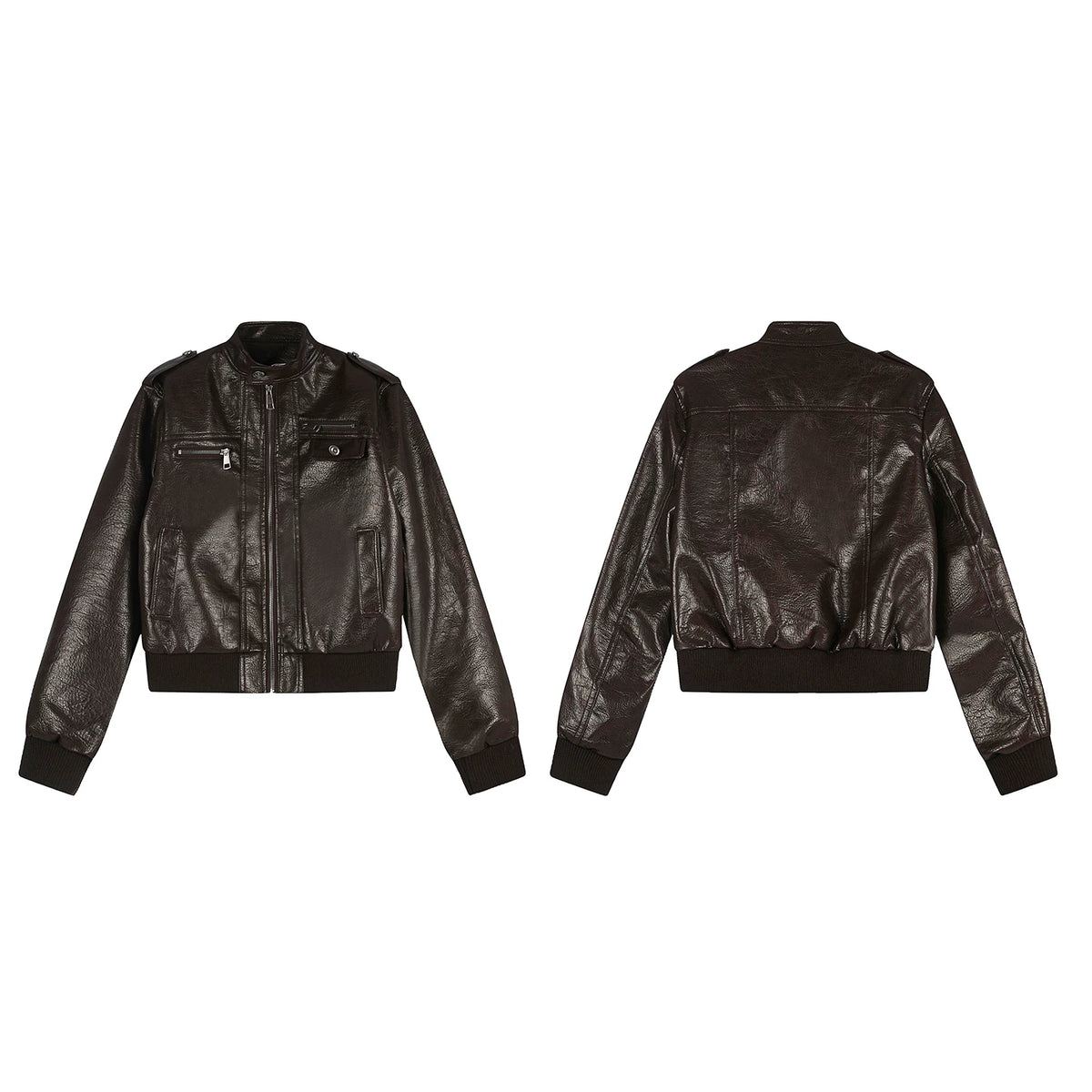 HABON American Style Casual Retro Zip-Up PU Leather Jacket for Men and Women