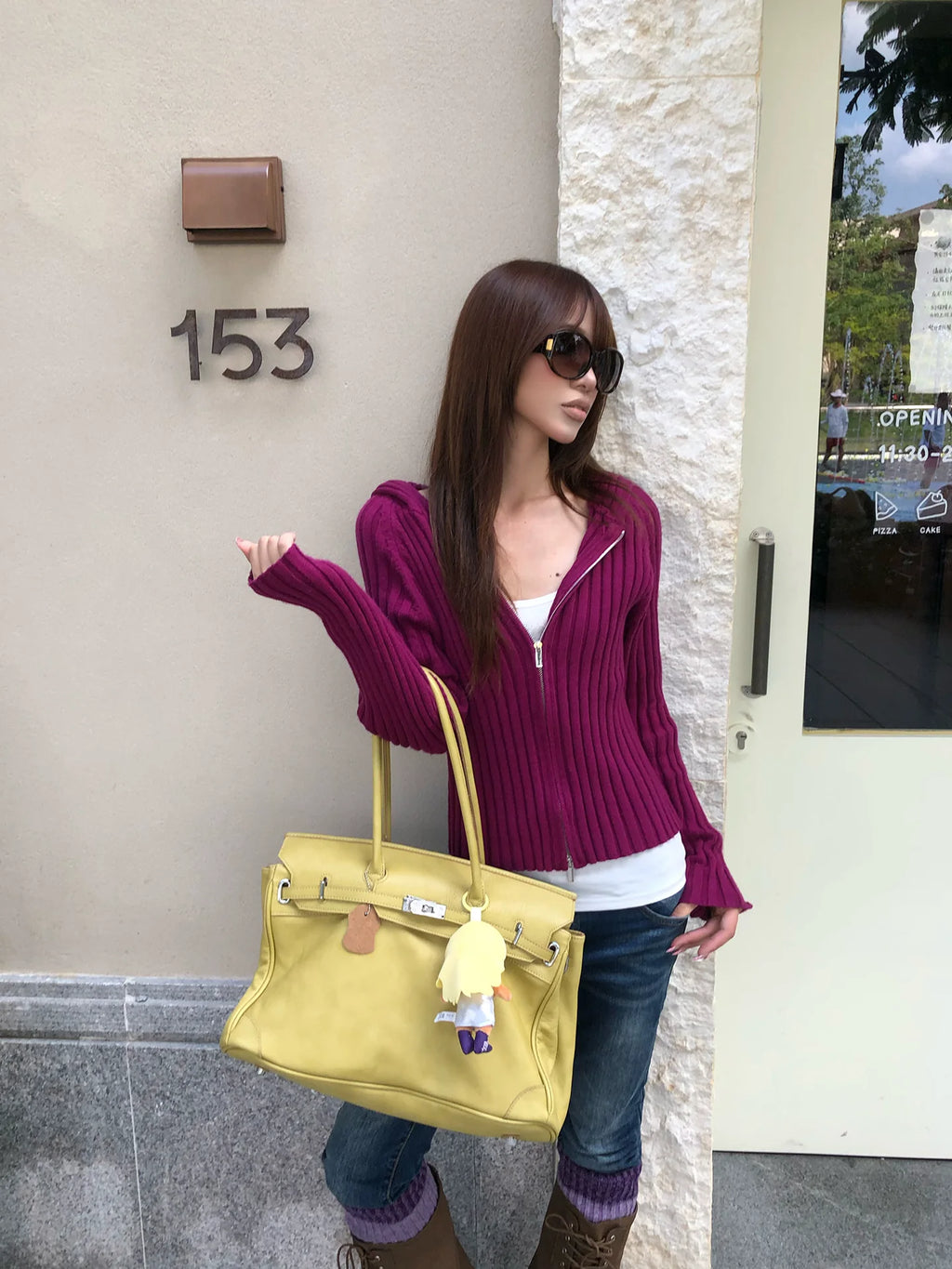 HABON Women's American Style Striped Double Zipper Hooded Knit Sweater Jacket