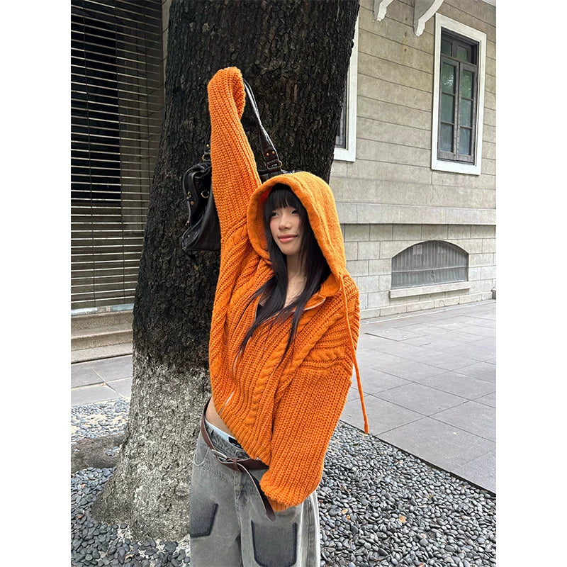 HABON American Style Cable Knit Hooded Sweater Cardigan for Men and Women