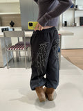 HABON American Style Wing Print Elastic Waist Wide Leg Sweatpants