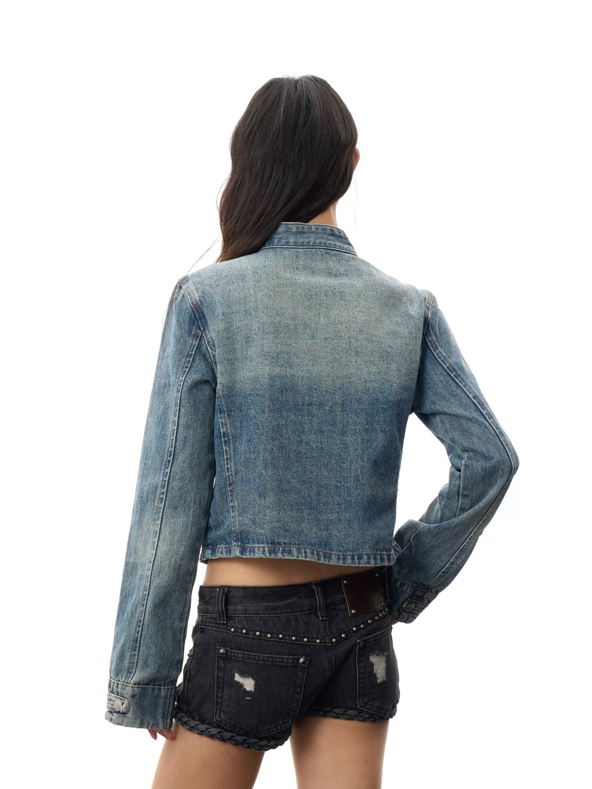 HABON American Vintage Double Breasted Cropped Denim Jacket
