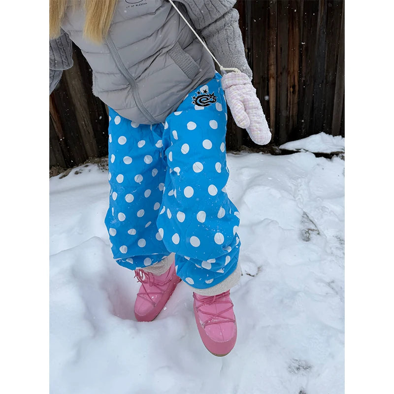 HABON Winter Quilted Dot Fleece Patchwork Padded Pants Unisex