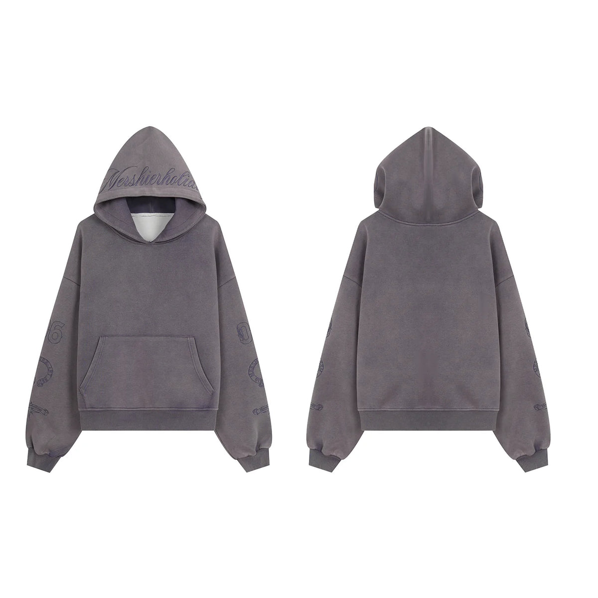 HABON American Vintage Letter Embroidered Pullover Hoodie for Men and Women