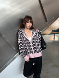 HABON American Skull Jacquard Hooded Knit Cardigan