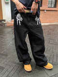 HABON American Style Skeleton Print Wide-Leg Jeans for Men and Women