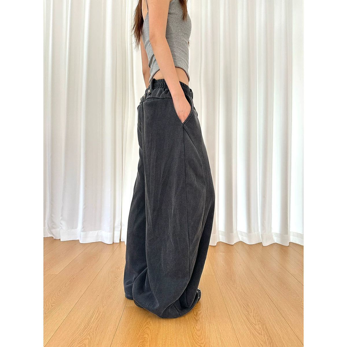 HABON American Vintage Beaded Curved Wide Leg Sweatpants