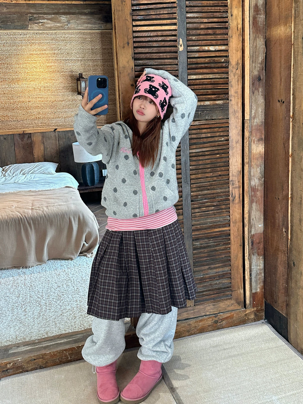 HABON Dot Hooded Knit Sweater