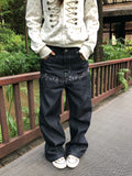 HABON American Vintage Musical Note Print Loose Straight Jeans