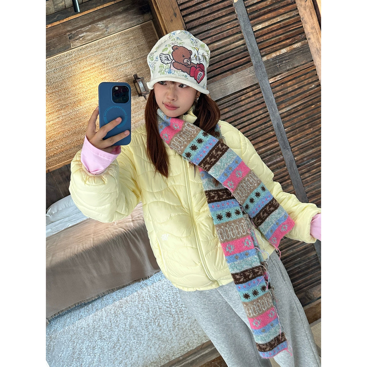 HABON American Style Wavy Stand Collar Puffer Jacket