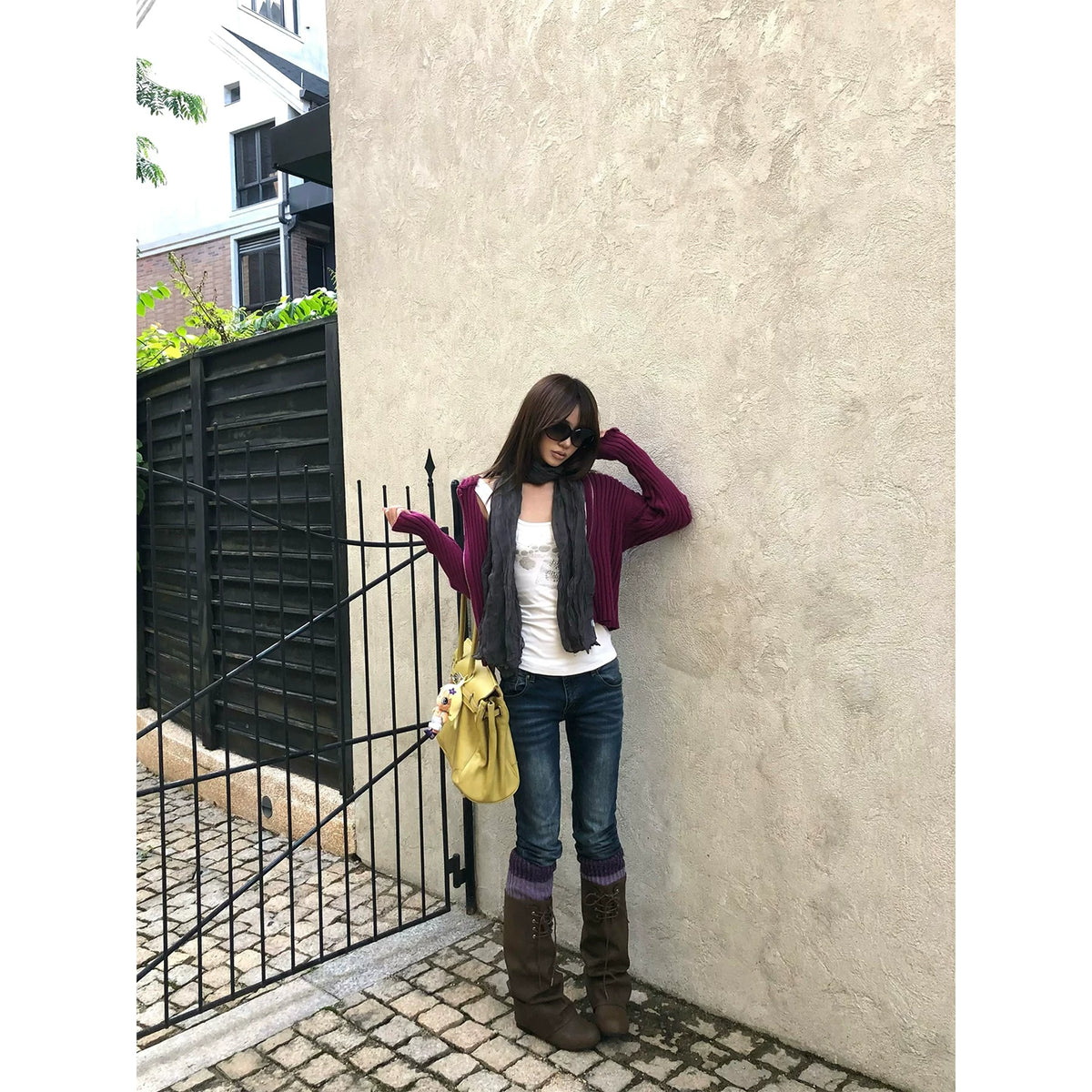 HABON Women's American Style Striped Double Zipper Hooded Knit Sweater Jacket
