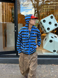 HABON American Striped Hooded Knit Cardigan Sweater