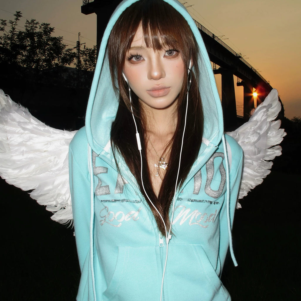 HABON American Style Logo Print Hooded Cardigan Zip Jacket