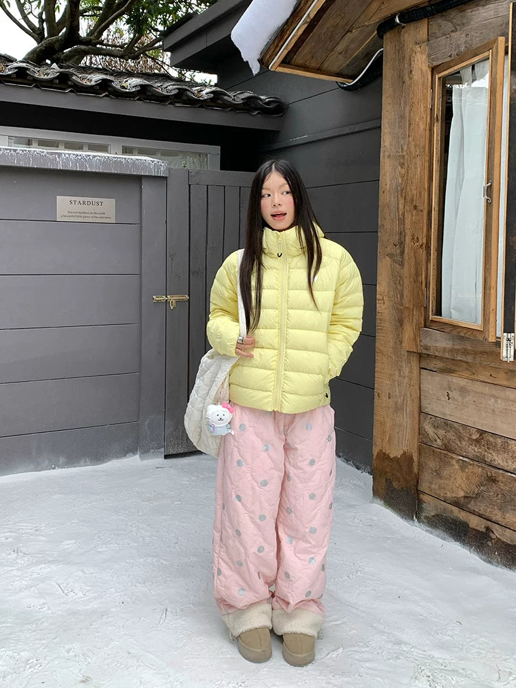 HABON Vintage Polka Dot Quilted Fleece Pants