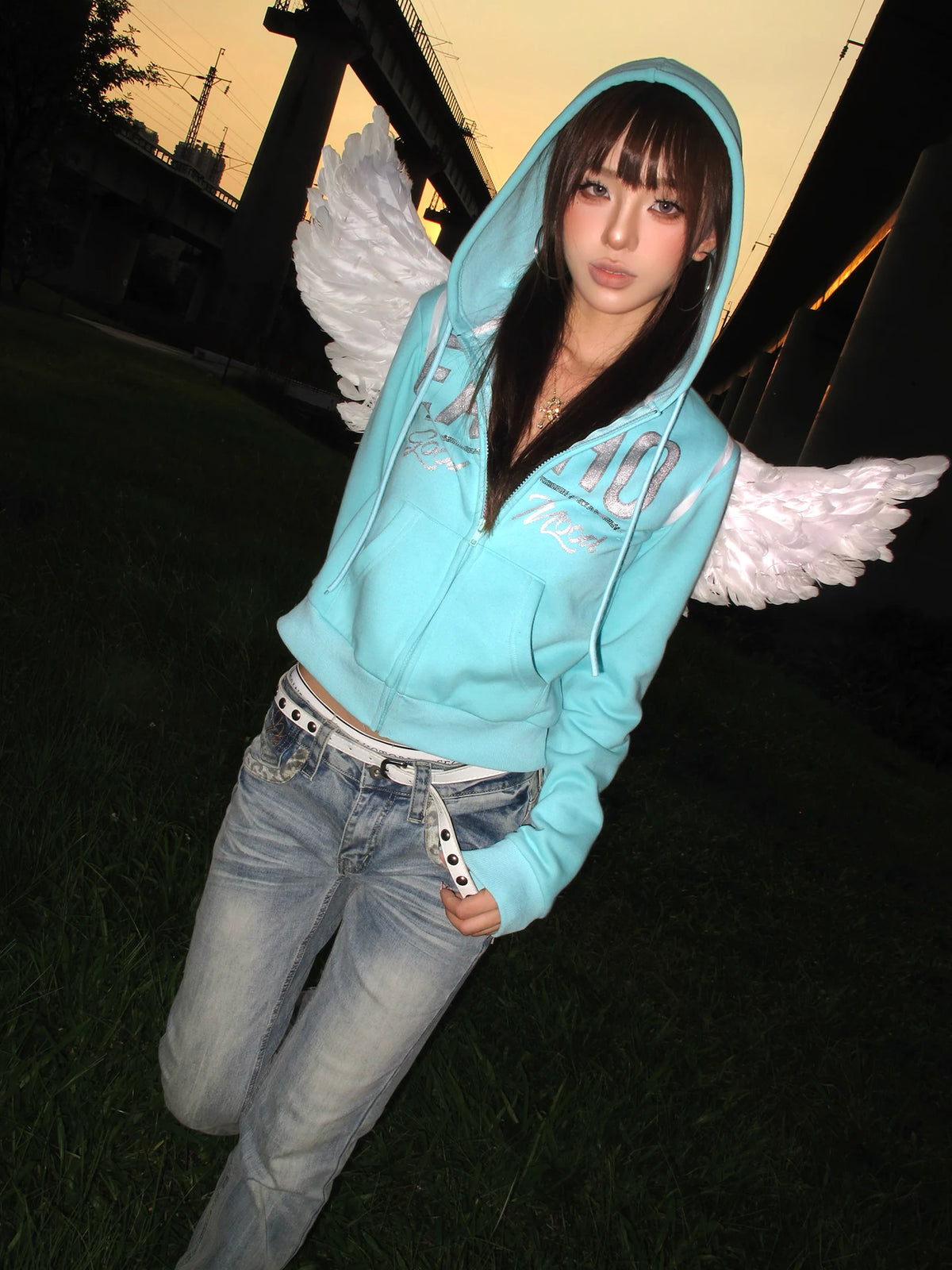 HABON American Style Logo Print Hooded Cardigan Zip Jacket