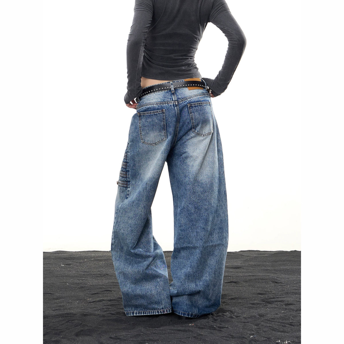 HABON American Vintage Court Style Multi-Button Low Waist Wide Leg Jeans