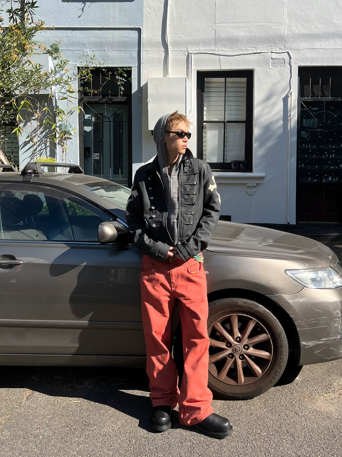 HABON American Cross Napoleon Slim Leather Jacket