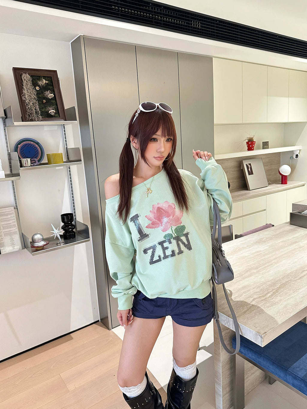 HABON Women's Off-Shoulder Printed Loose Fit Pullover Sweatshirt