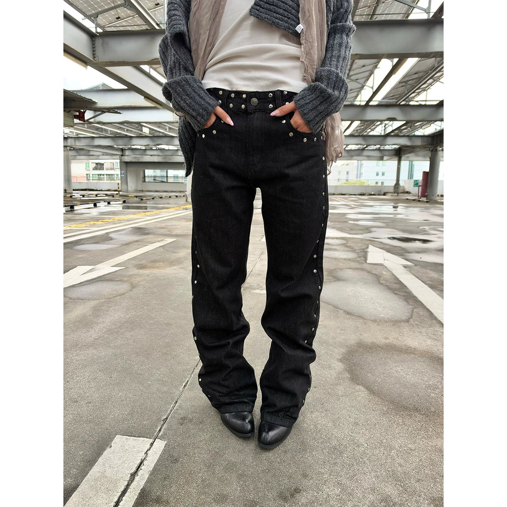 HABON American Street Rivet Leopard Star Embroidered Jeans