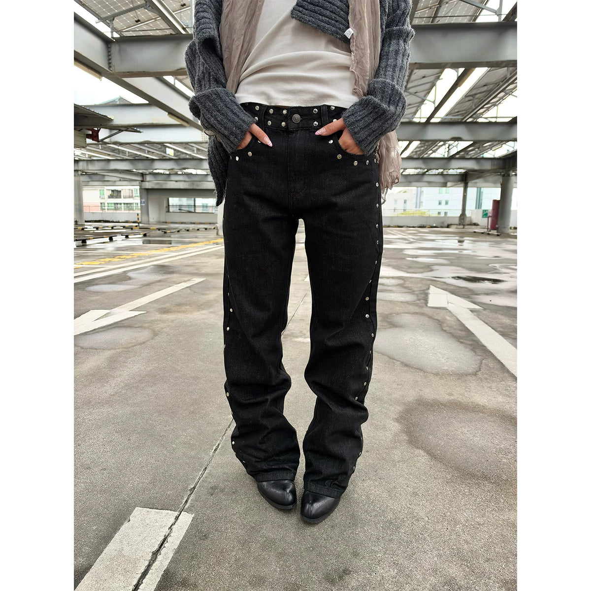 HABON American Street Rivet Leopard Star Embroidered Jeans