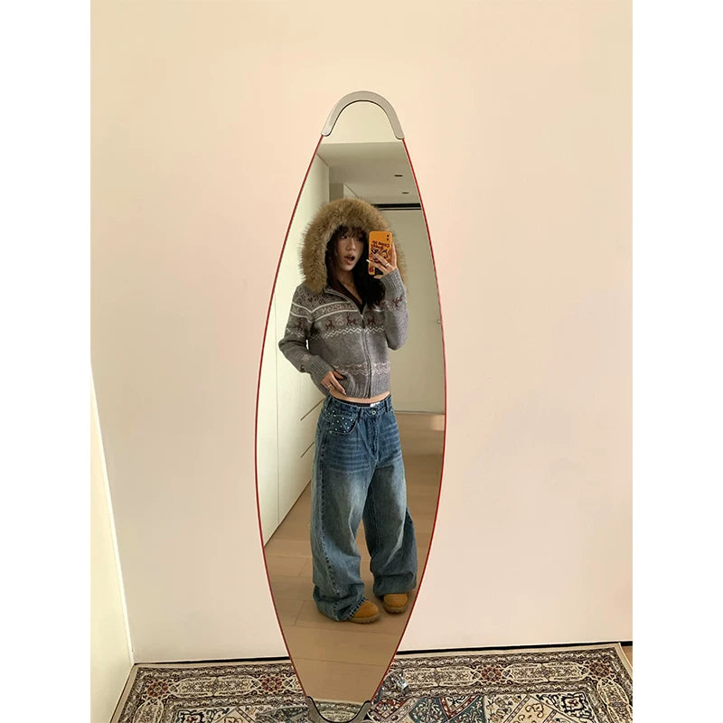 HABON American Style Star Print Washed Wide-Leg Jeans for Men and Women