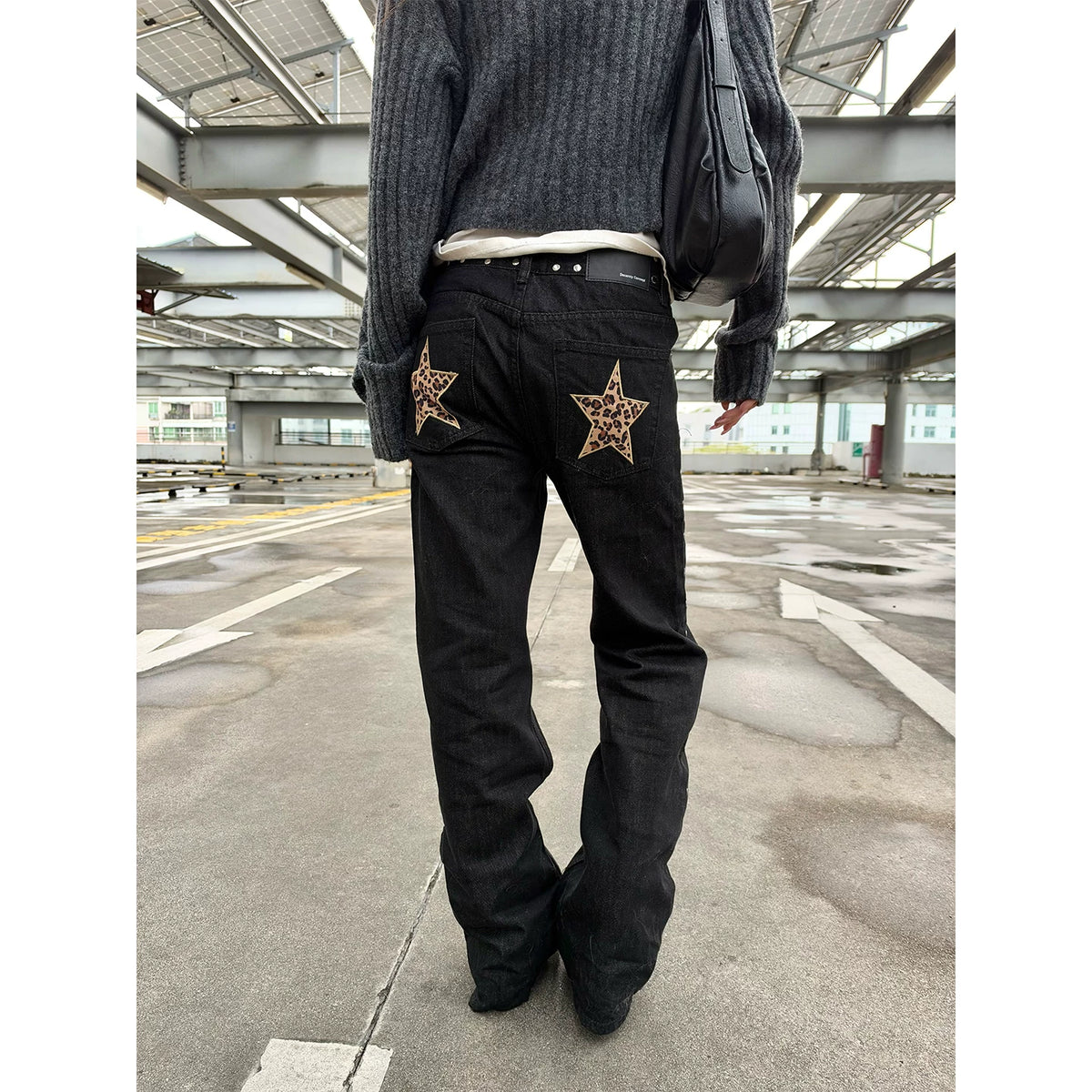 HABON American Street Rivet Leopard Star Embroidered Jeans