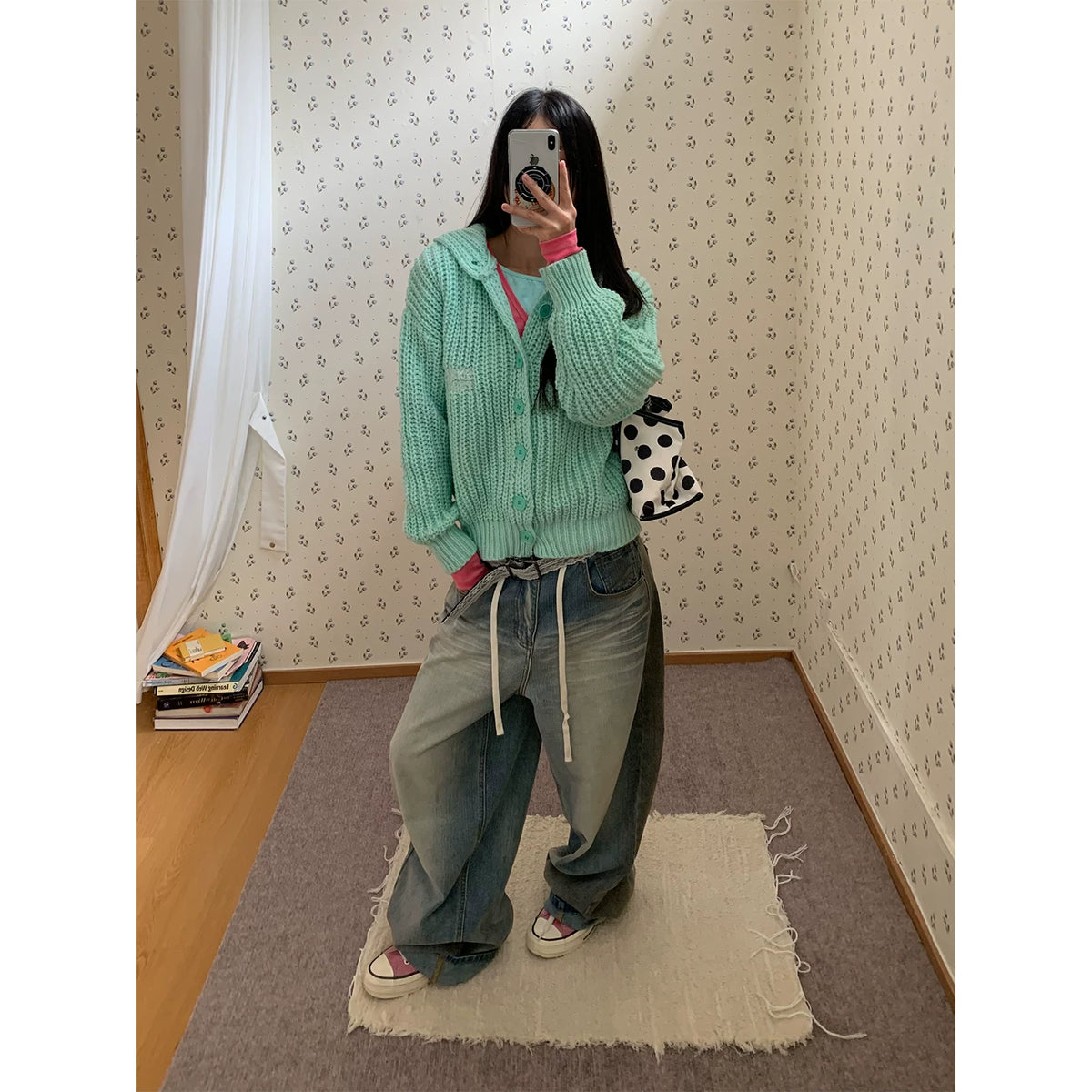 HABON American Style Casual Button Knitted Hooded Cardigan Sweater
