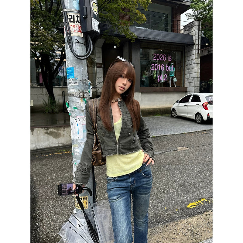 HABON American Street Deconstructed Cropped Jacket for Women
