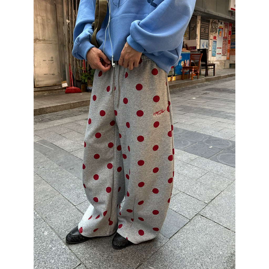 HABON American Style Polka Dot Embroidered Sweatpants