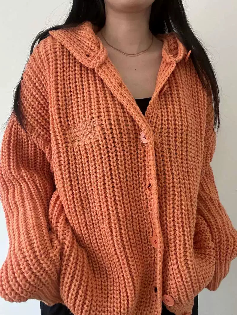 HABON American Style Casual Button Knitted Hooded Cardigan Sweater