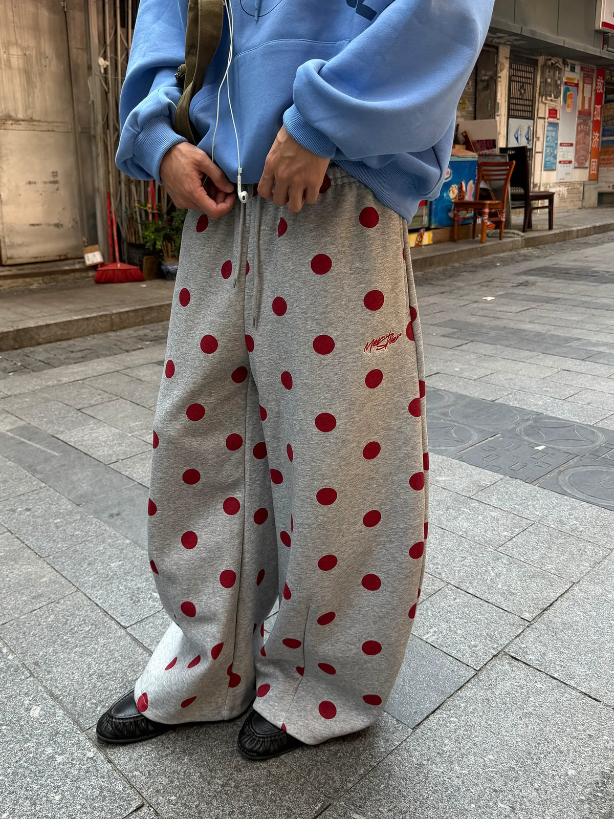 HABON American Style Polka Dot Embroidered Sweatpants