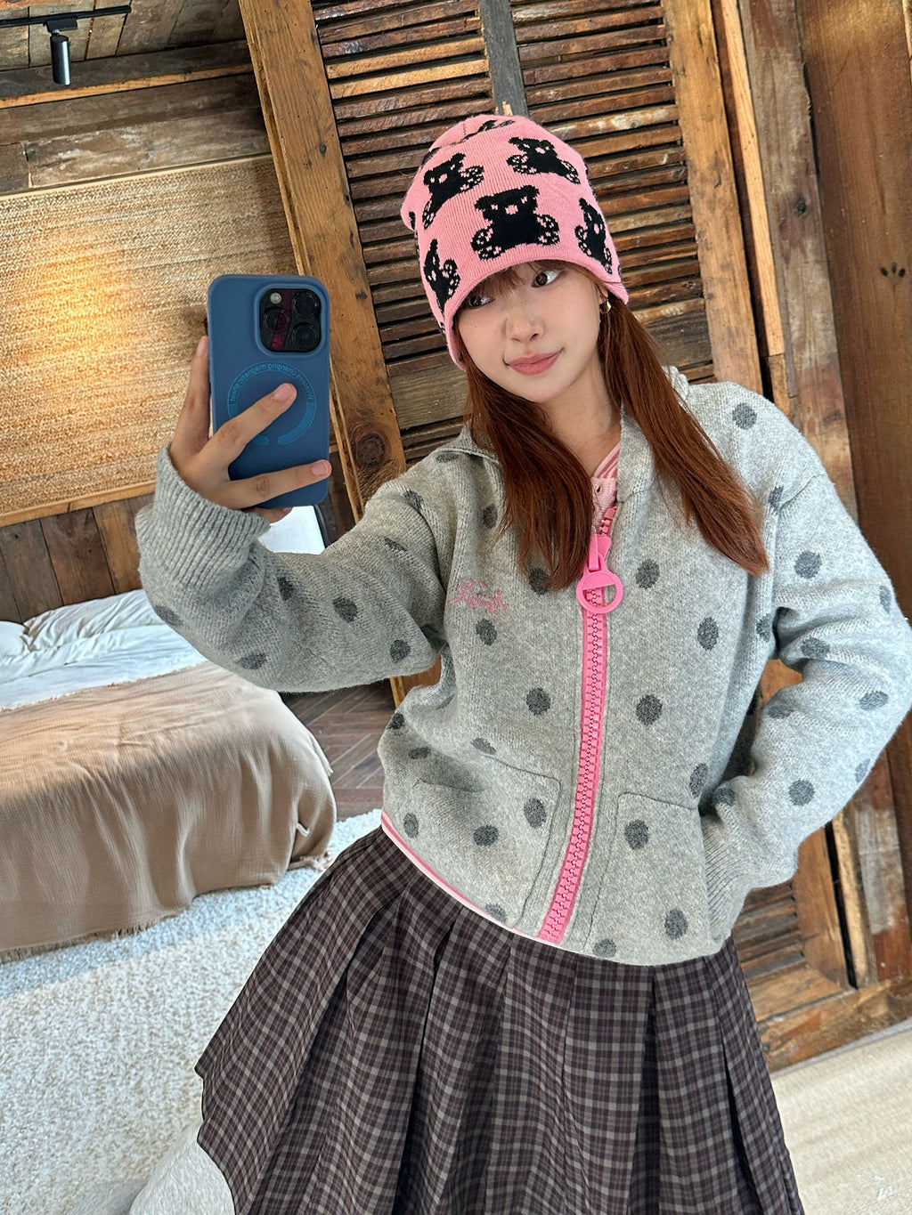 HABON Dot Hooded Knit Sweater