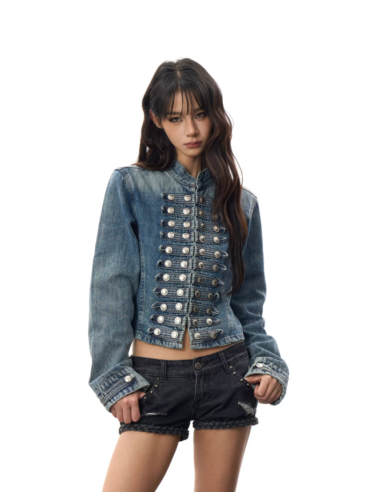 HABON American Vintage Double Breasted Cropped Denim Jacket