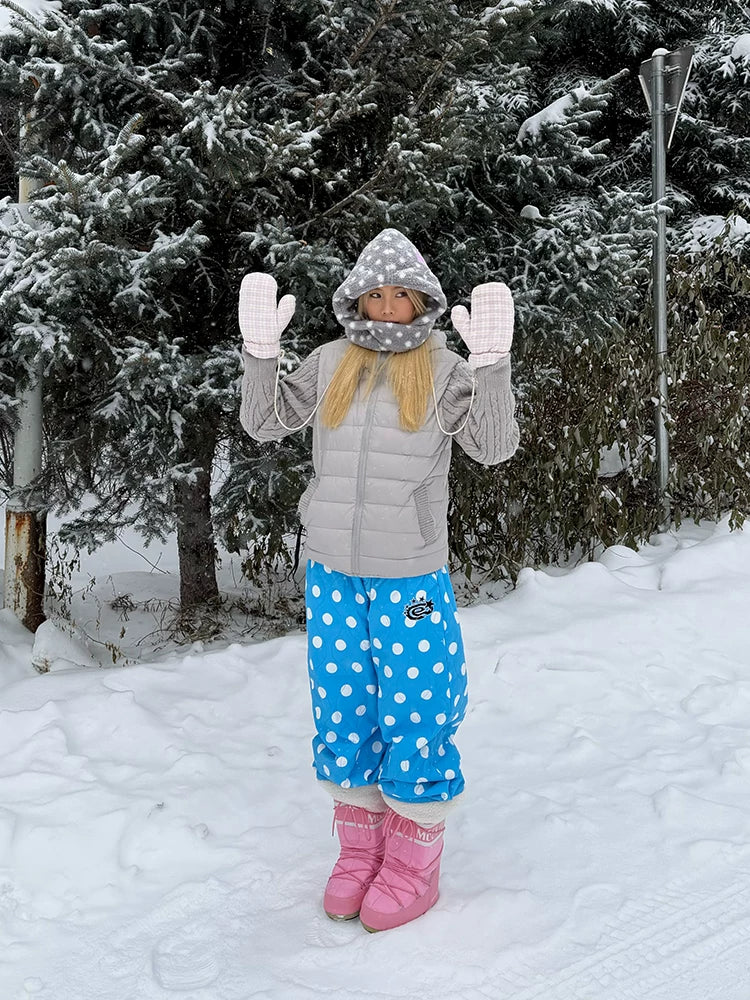 HABON Winter Quilted Dot Fleece Patchwork Padded Pants Unisex