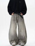 Washed Distressed Grey Ink-Splashed Scimitar Jeans