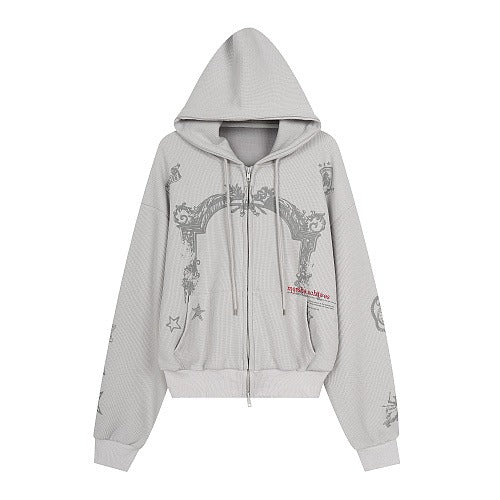 HABON Waffle Graphic Zip-Up Hoodie