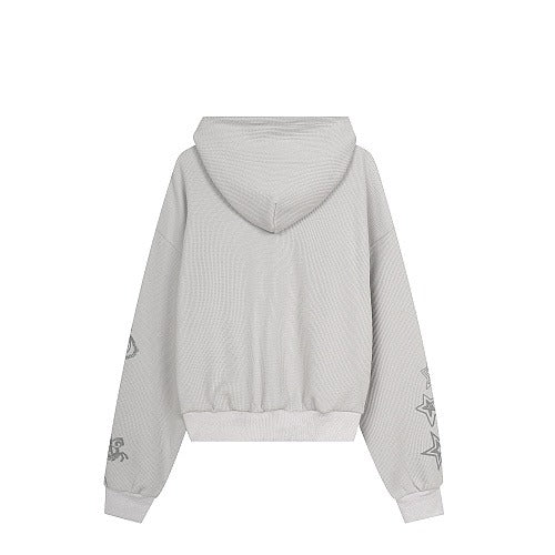HABON Waffle Graphic Zip-Up Hoodie