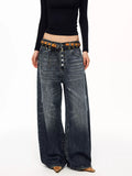 Washed Button-Fly Wide-Leg Jeans